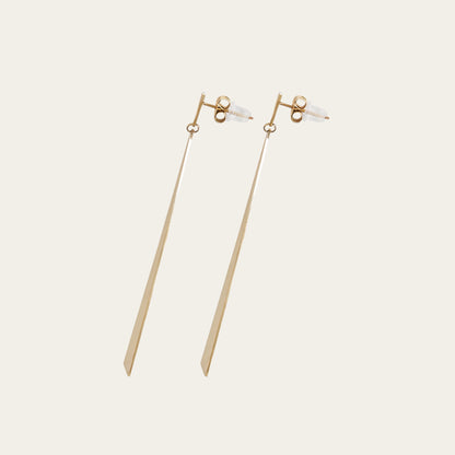 Time4Me long gold-tone stainless steel drop earrings with a minimalist bar design, 6.7cm length.