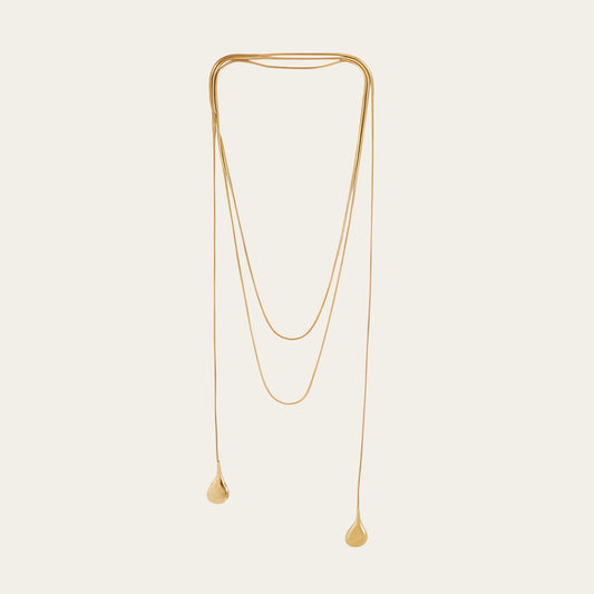 Time4Me 150cm long gold-tone stainless steel chain necklace with minimalist teardrop pendants for layering
