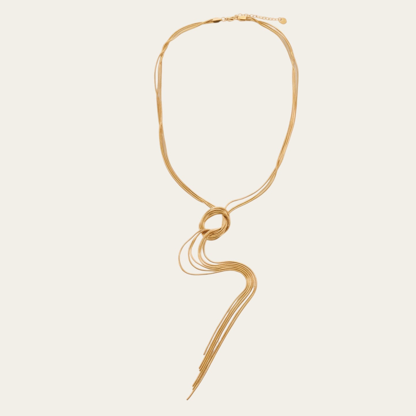 Time4Me long gold-tone stainless steel necklace featuring delicate layered chains and a decorative knot detail
