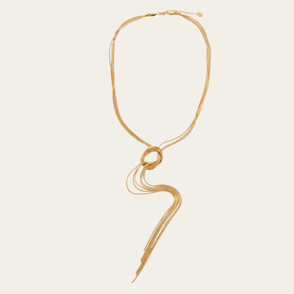 Time4Me long gold-tone stainless steel necklace featuring delicate layered chains and a decorative knot detail