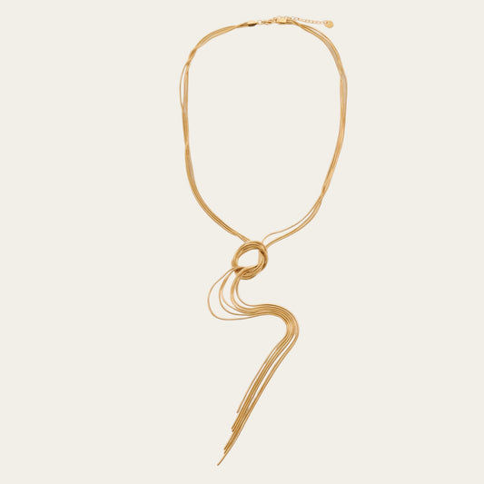 Time4Me long gold-tone stainless steel necklace featuring delicate layered chains and a decorative knot detail