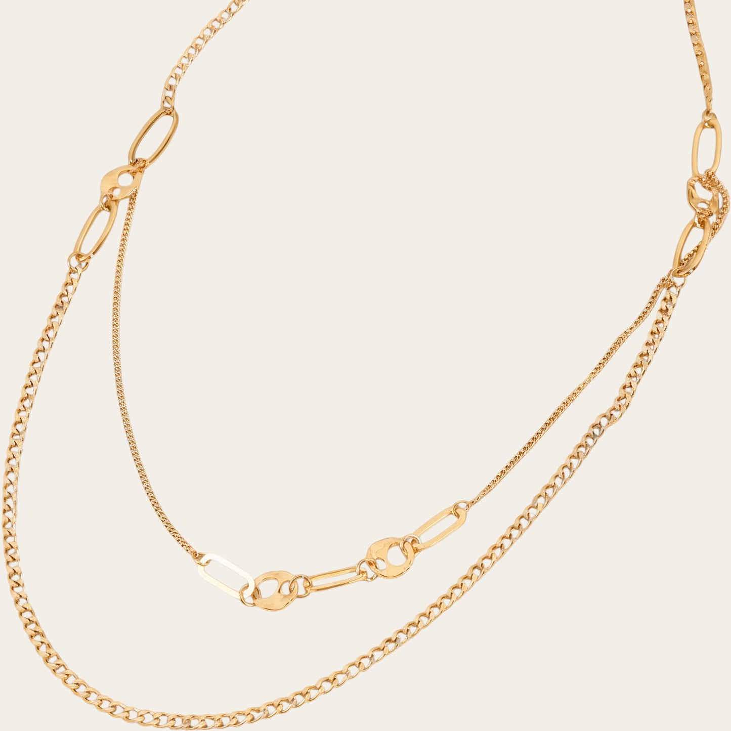 Time4Me gold-tone long necklace featuring a mix of delicate chains and large oval links in stainless steel