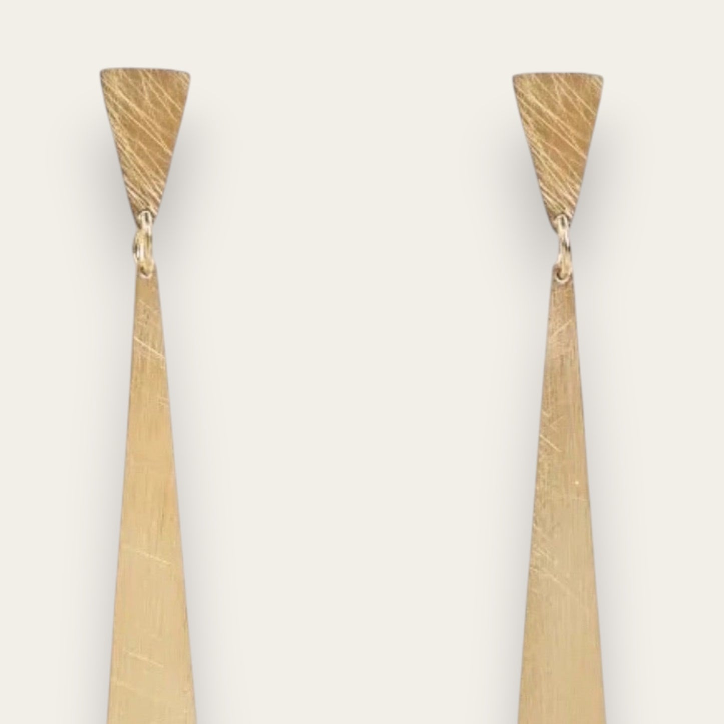 Time4Me long gold-tone stainless steel drop earrings with a brushed triangular design, 6.7cm length.