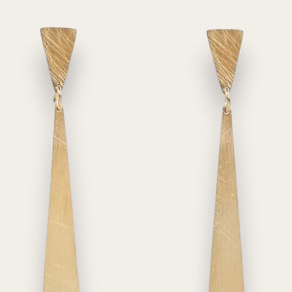 Time4Me long gold-tone stainless steel drop earrings with a brushed triangular design, 6.7cm length.