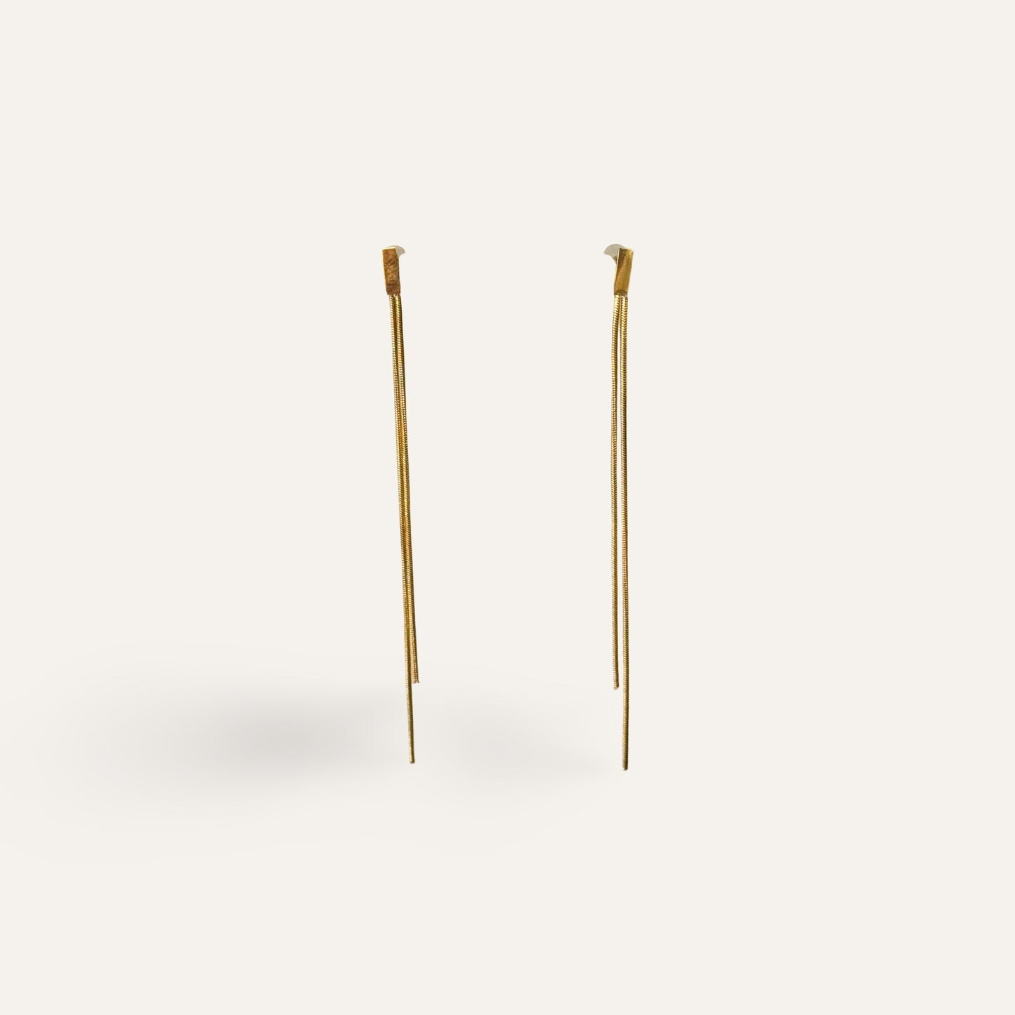 Time4Me long 9cm gold-tone stainless steel drop earrings with a minimalist chain design.