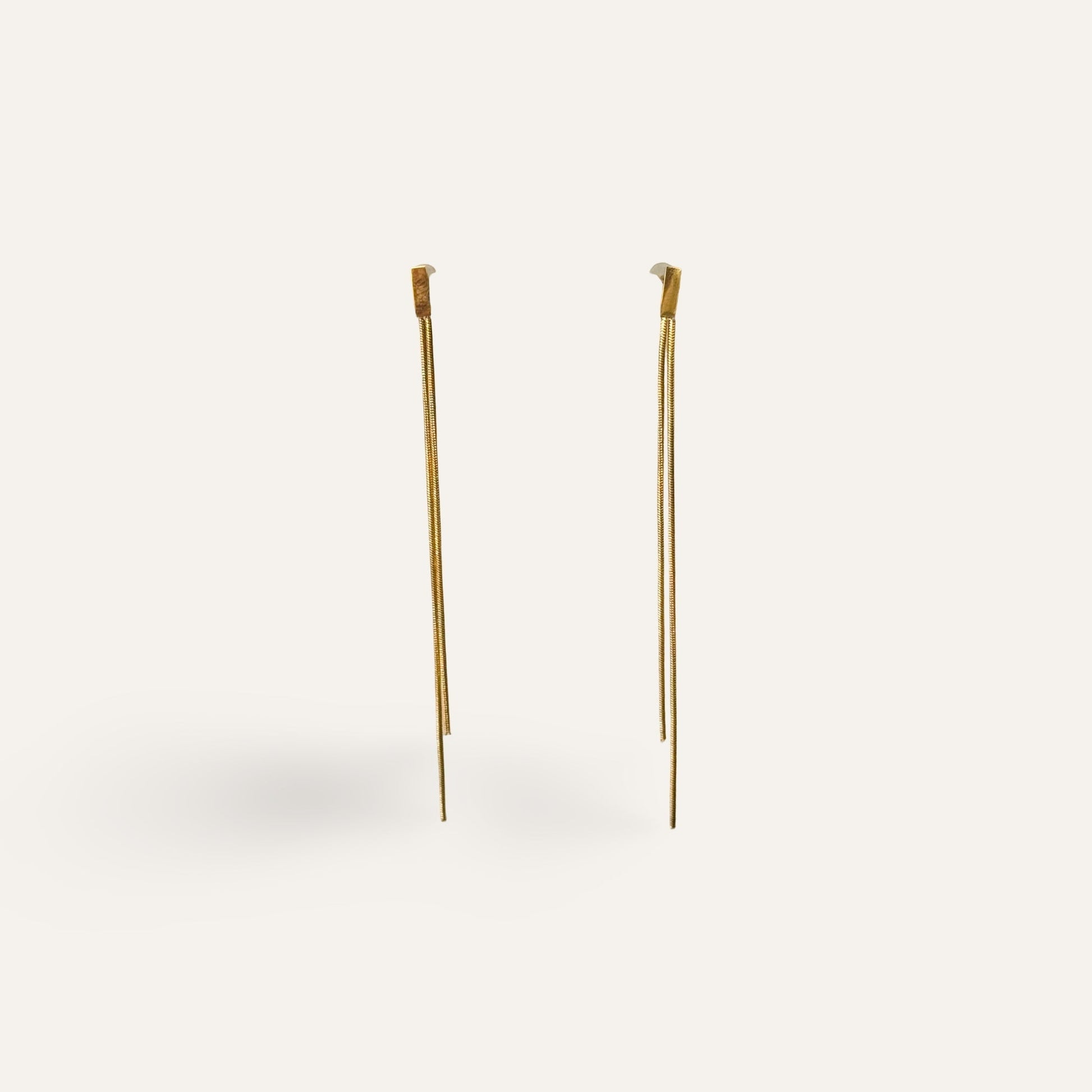 Time4Me long 9cm gold-tone stainless steel drop earrings with a minimalist chain design.