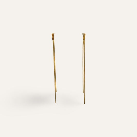 Time4Me long 9cm gold-tone stainless steel drop earrings with a minimalist chain design.