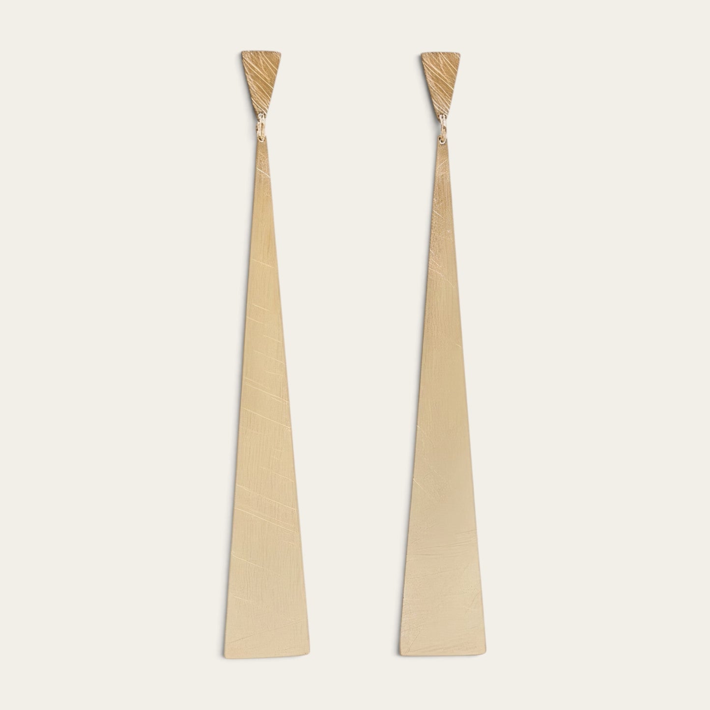 Time4Me long gold-toned stainless steel drop earrings with a brushed triangular design, 6.7cm length