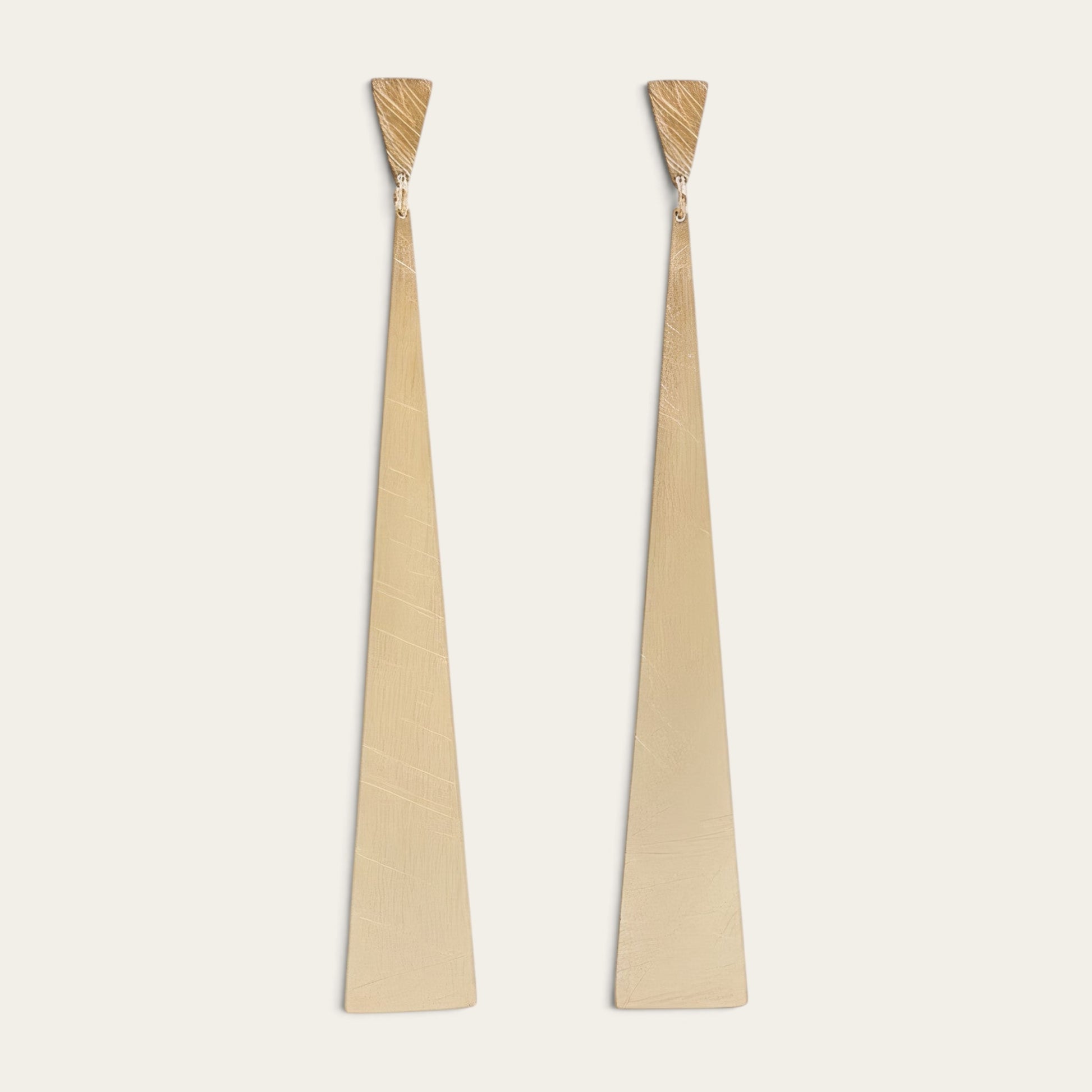 Time4Me long gold-toned stainless steel drop earrings with a brushed triangular design, 6.7cm length