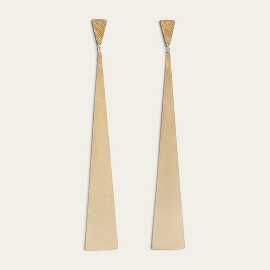 Time4Me long gold-toned stainless steel drop earrings with a brushed triangular design, 6.7cm length