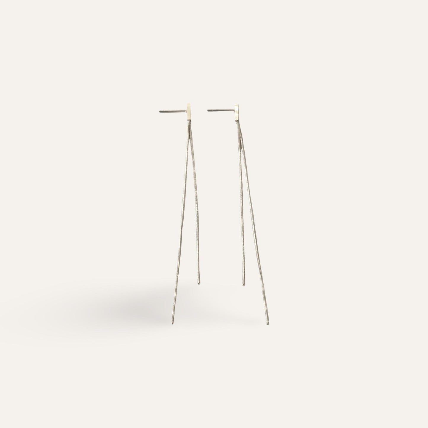 Time4Me long silver-tone stainless steel drop earrings with a minimalist chain design, 9cm length