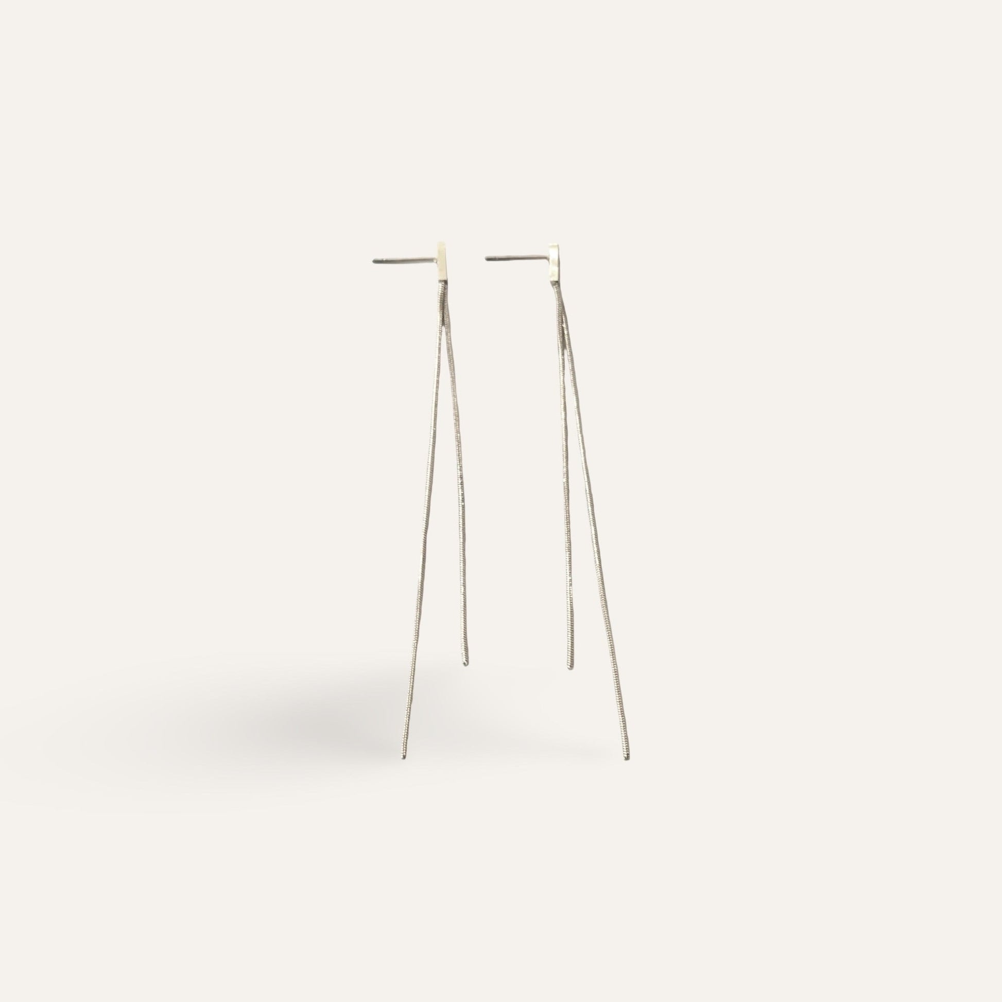 Time4Me long silver-tone stainless steel drop earrings with a minimalist chain design, 9cm length