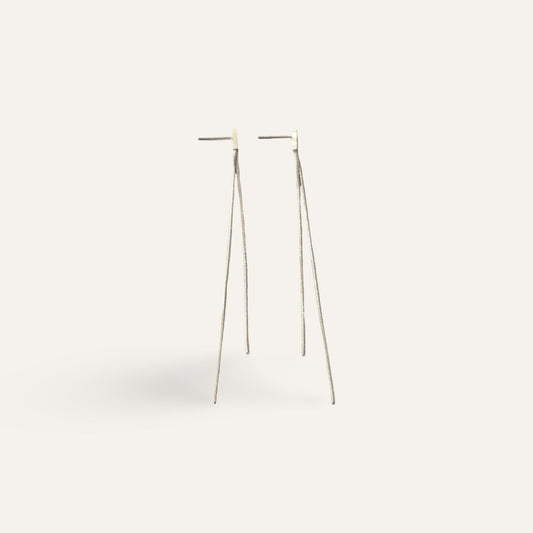 Time4Me long silver-tone stainless steel drop earrings with a minimalist chain design, 9cm length