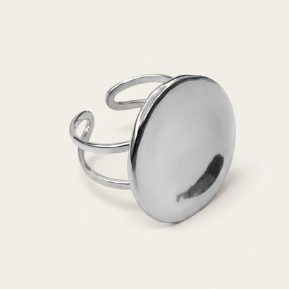 Time4Me silver button-style adjustable stainless steel ring with a smooth minimalist circular design