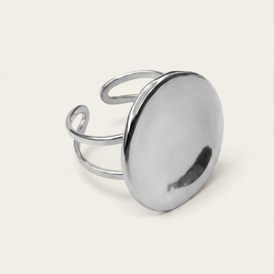 Time4Me silver button-style adjustable stainless steel ring with a smooth minimalist circular design