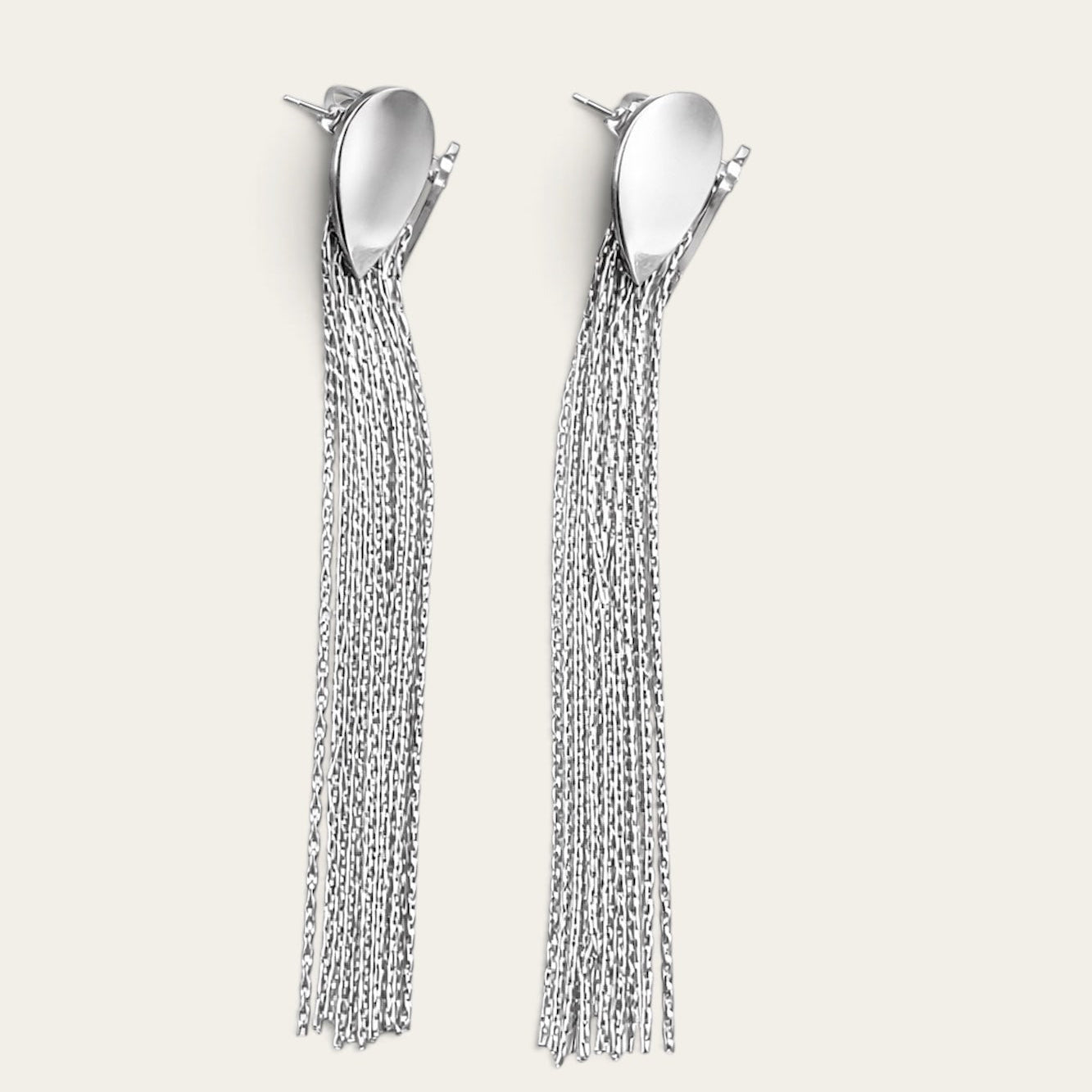 Time4Me silver-tone stainless steel drop earrings featuring long delicate chain fringe tassels