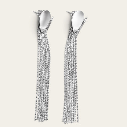 Time4Me silver-tone stainless steel drop earrings featuring long delicate chain fringe tassels