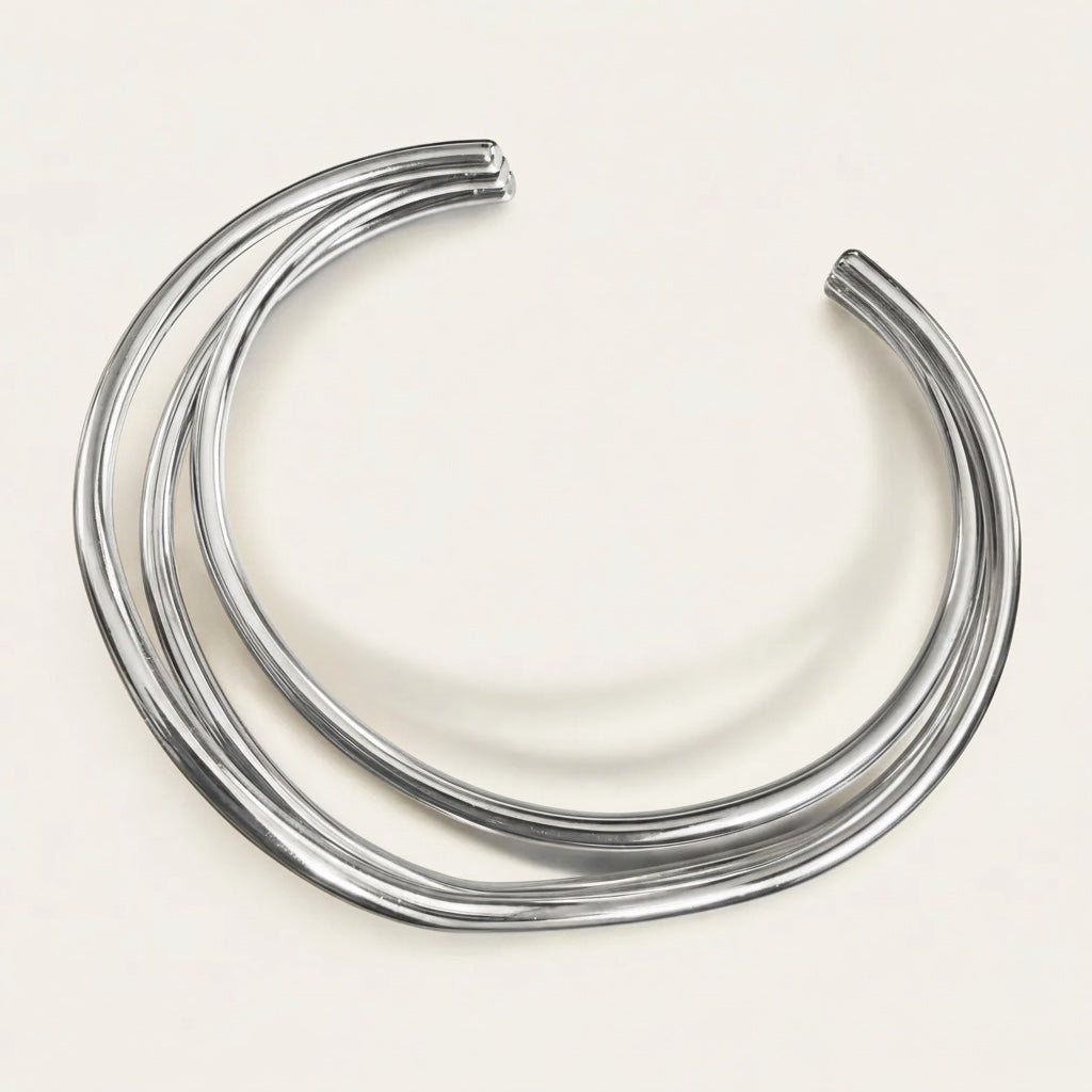 Time4Me silver open cuff bracelet with overlapping lines made of durable stainless steel