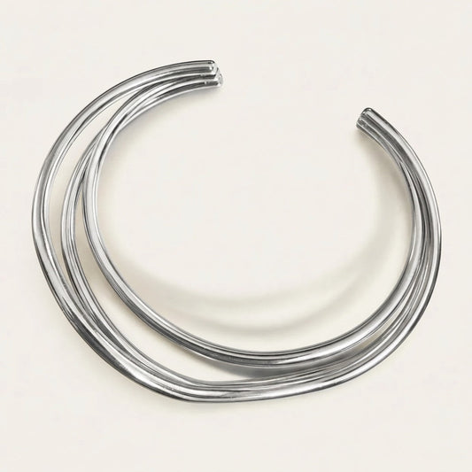 Time4Me silver open cuff bracelet with overlapping lines made of durable stainless steel