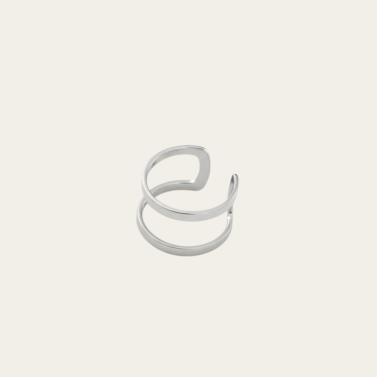 Time4Me silver-tone stainless steel double ring ear cuff with a minimalist modern design