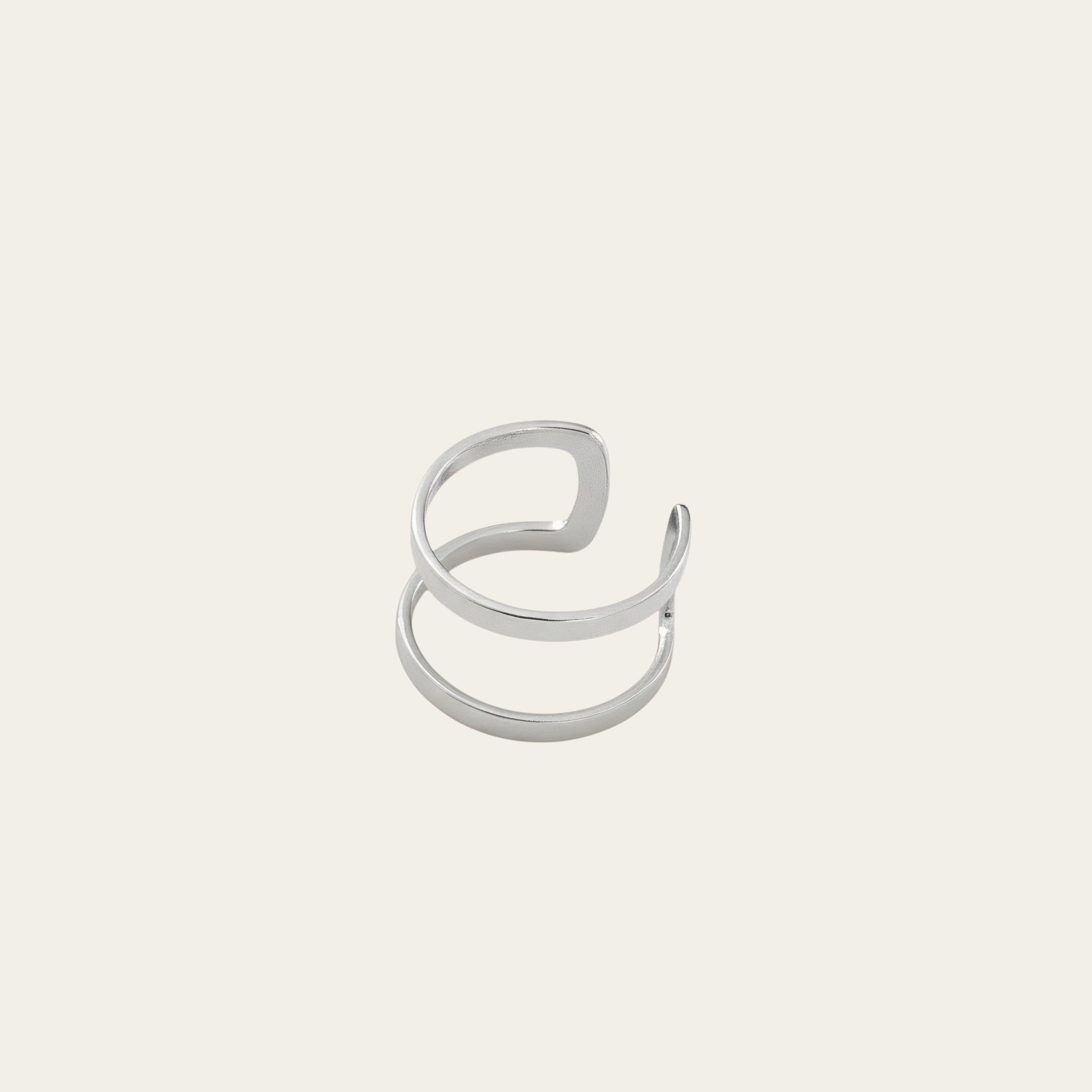 Time4Me silver-tone stainless steel double ring ear cuff with a minimalist modern design