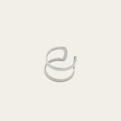 Time4Me silver-tone stainless steel double ring ear cuff with a minimalist modern design