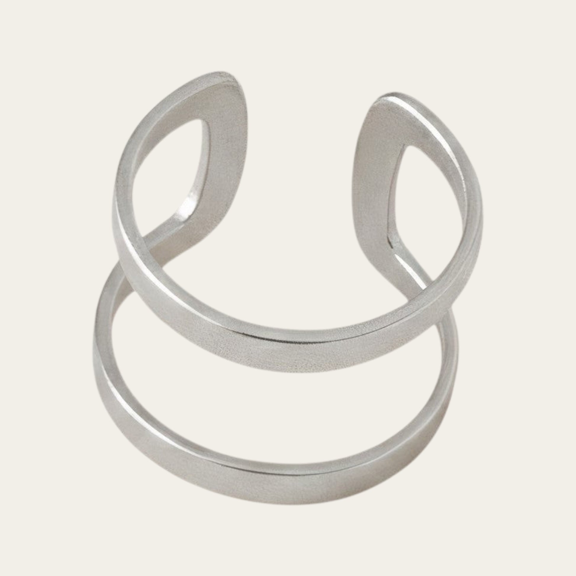 Time4Me silver-tone stainless steel double ring earcuff with a modern minimalist design