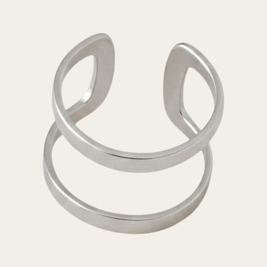 Time4Me silver-tone stainless steel double ring earcuff with a modern minimalist design