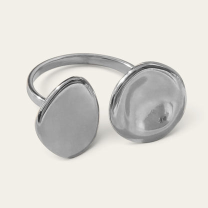 Time4Me silver-toned duo flat ring made of durable stainless steel with an adjustable open design