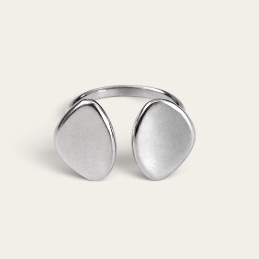 Time4Me silver-toned duo flat ring made of stainless steel with an adjustable open design