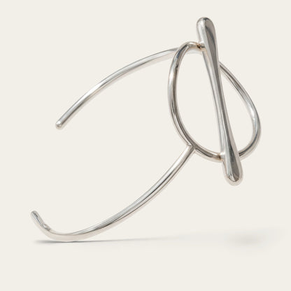 Time4Me silver open cuff bracelet featuring a minimalist geometric circle and bar design in stainless steel