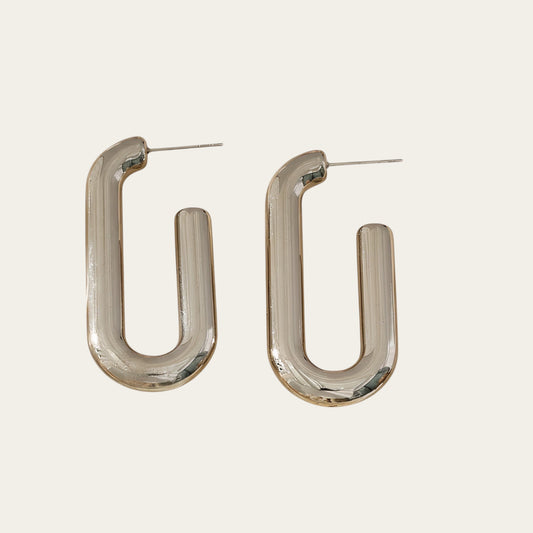 Time4Me silver-toned geometric stainless steel hoop earrings with a modern U-shaped design