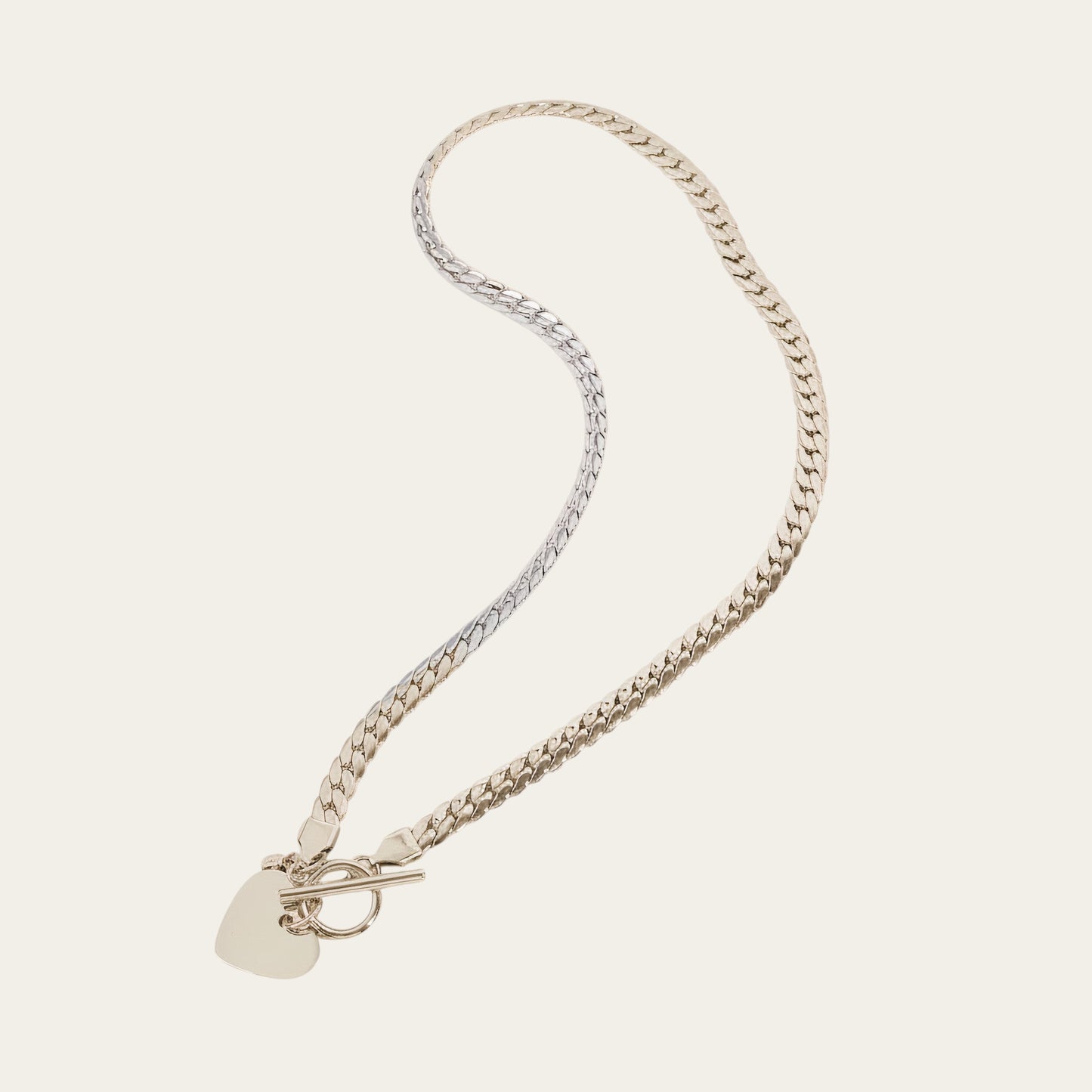 Time4Me silver-tone stainless steel gourmet chain necklace with a toggle clasp and a smooth heart pendant