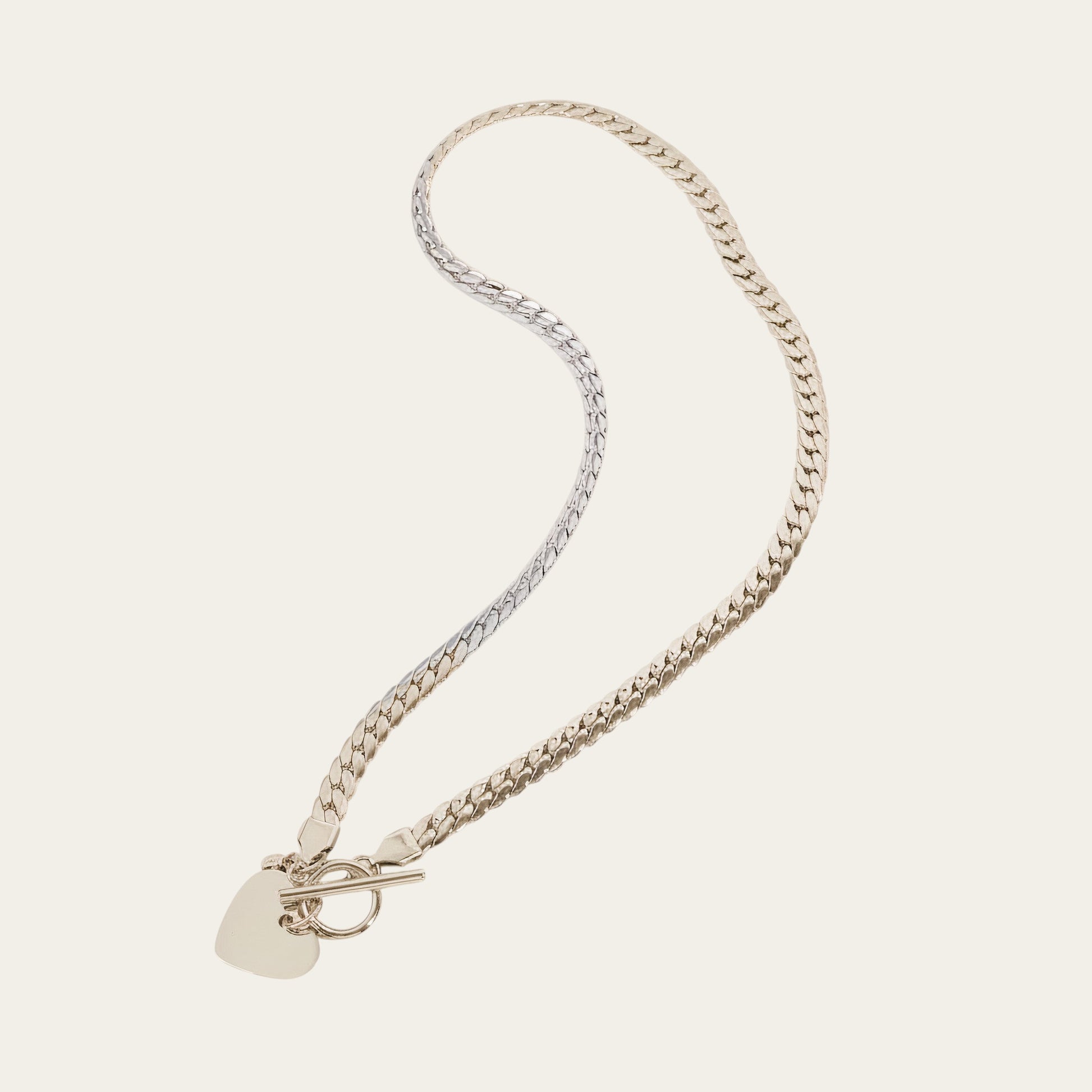 Time4Me silver-tone stainless steel gourmet chain necklace with a toggle clasp and a smooth heart pendant