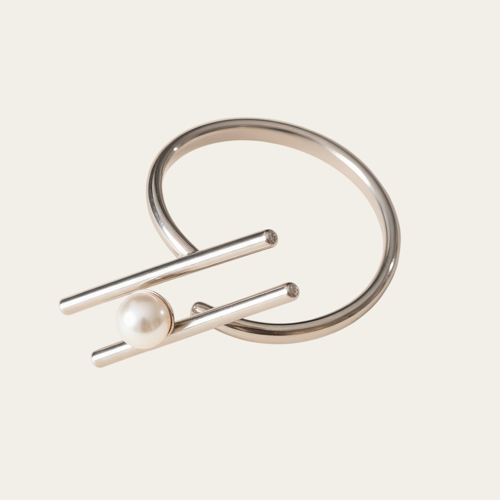 Time4Me minimalist silver-tone stainless steel adjustable ring featuring a single white pearl accent