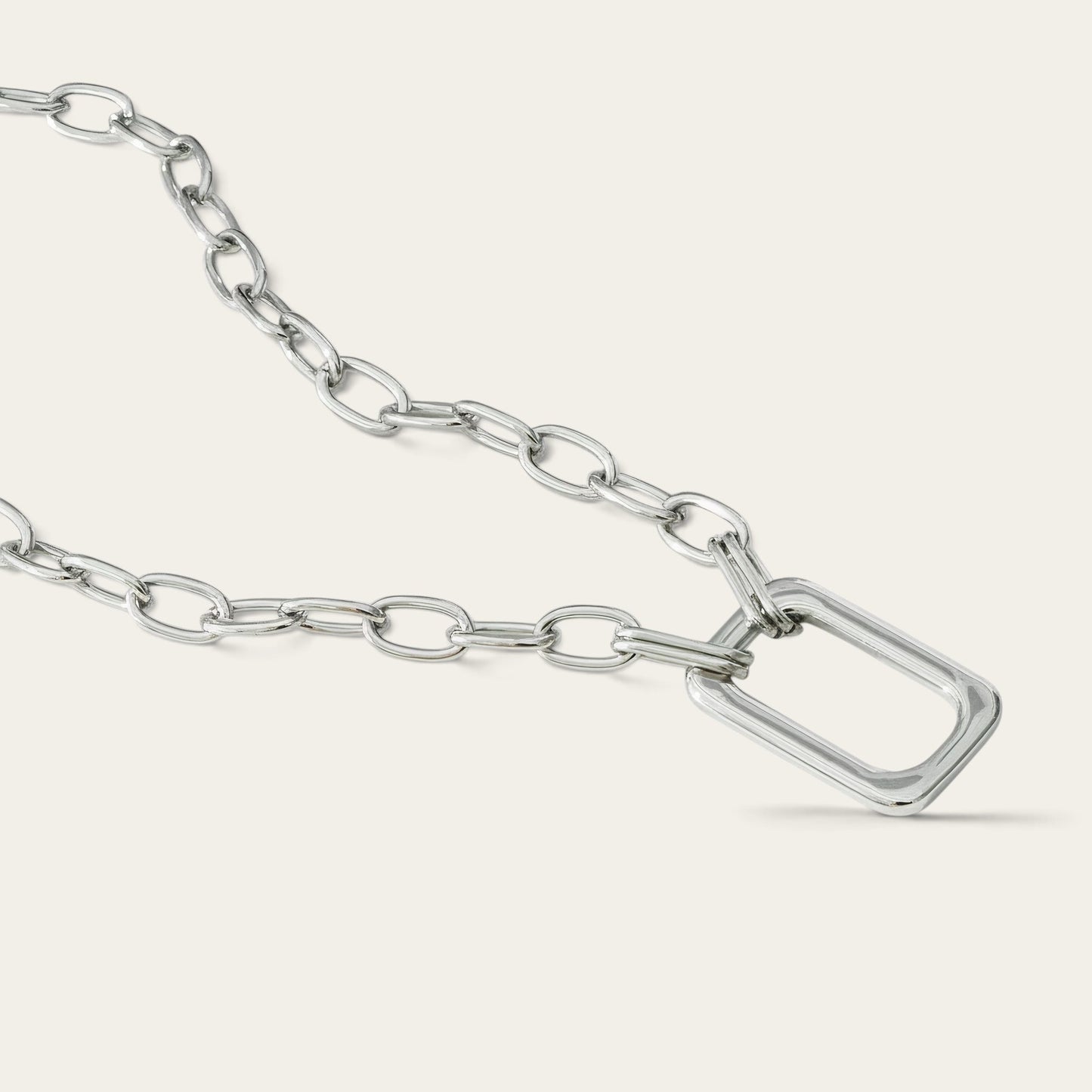 Time4Me silver-tone stainless steel chain necklace featuring a polished rectangular pendant link