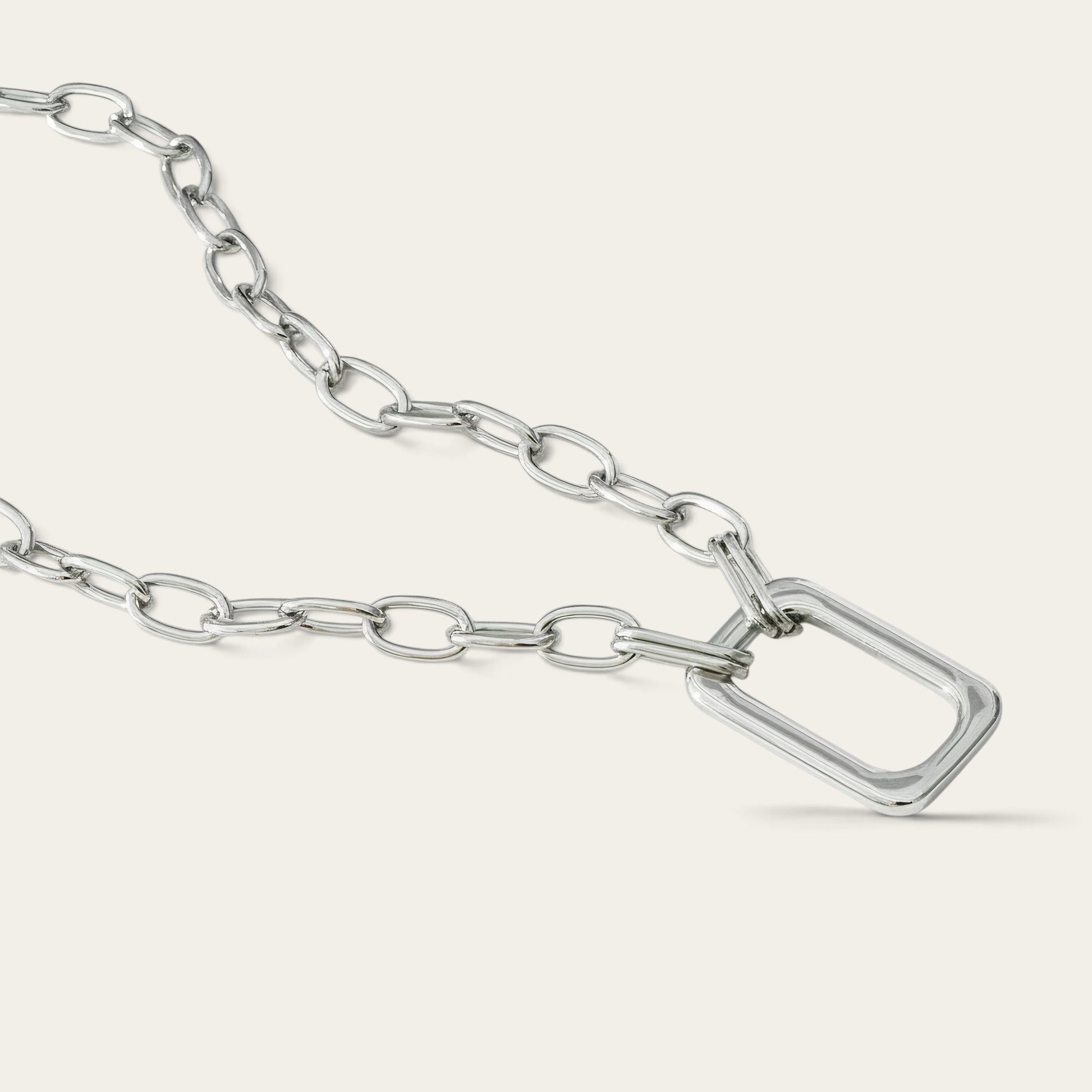 Time4Me silver-tone stainless steel chain necklace featuring a polished rectangular pendant link