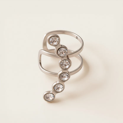Time4Me silver stainless steel ear cuff featuring a curved design with six sparkling clear rhinestones