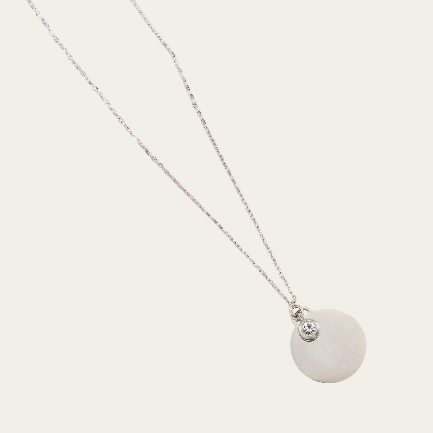 Time4Me silver stainless steel necklace with a round pendant for engraving and a small sparkling rhinestone accent