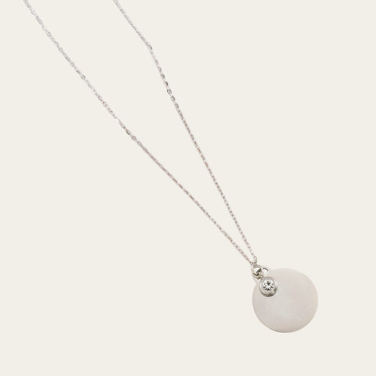 Time4Me silver stainless steel necklace with a round pendant for engraving and a small sparkling rhinestone accent
