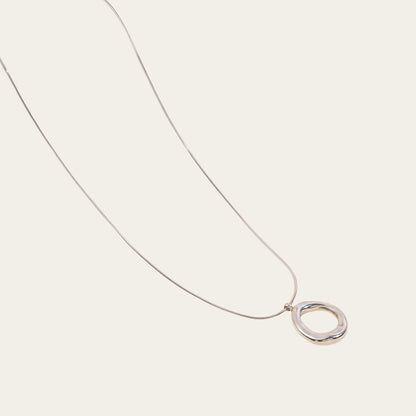 Time4Me silver snake chain necklace featuring a rounded mirror-effect ring pendant made of stainless steel