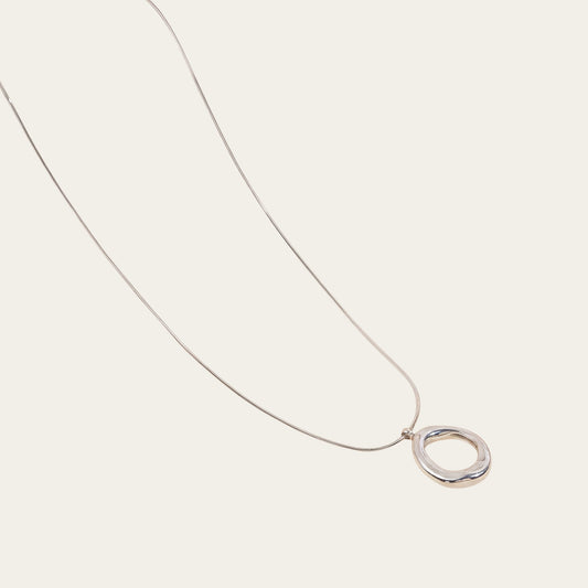 Time4Me silver snake chain necklace featuring a rounded mirror-effect ring pendant made of stainless steel