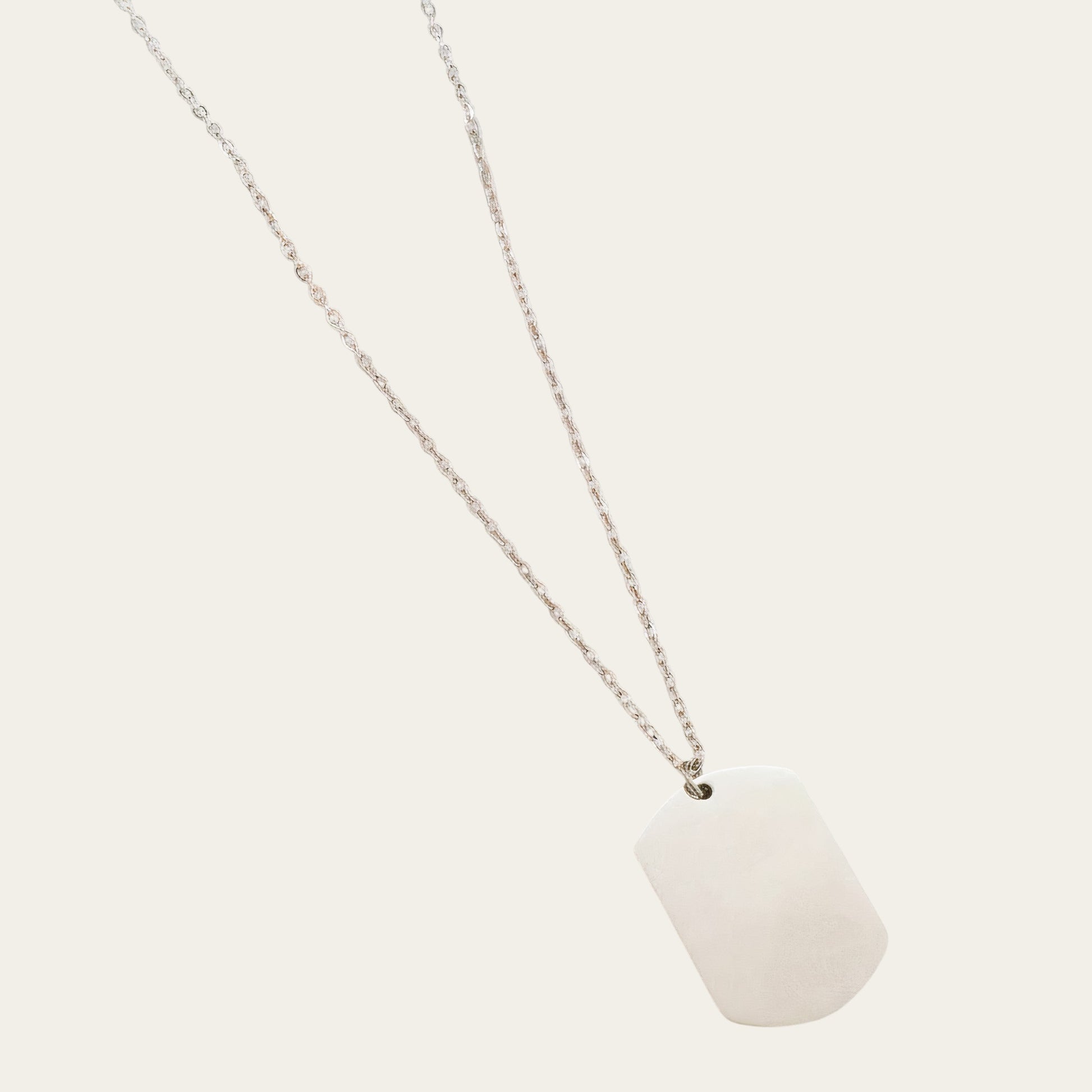 Time4Me silver stainless steel necklace with a rounded rectangular pendant suitable for custom engraving