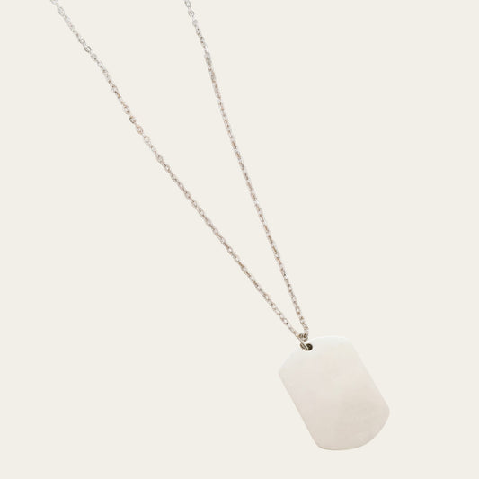 Time4Me silver stainless steel necklace with a rounded rectangular pendant suitable for custom engraving