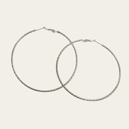 Time4Me large silver-tone stainless steel hoop earrings with a 7 cm diameter and textured surface