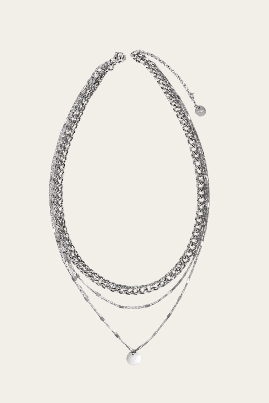 Time4Me silver-tone triple chain necklace with a round pendant made of durable stainless steel