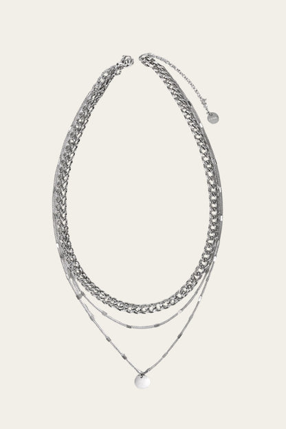 Time4Me silver-tone triple chain necklace with a round pendant made of durable stainless steel