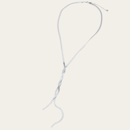 Time4Me silver Y-shaped necklace featuring a twisted snake chain design made from durable stainless steel