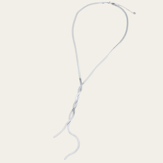 Time4Me silver Y-shaped necklace featuring a twisted snake chain design made from durable stainless steel