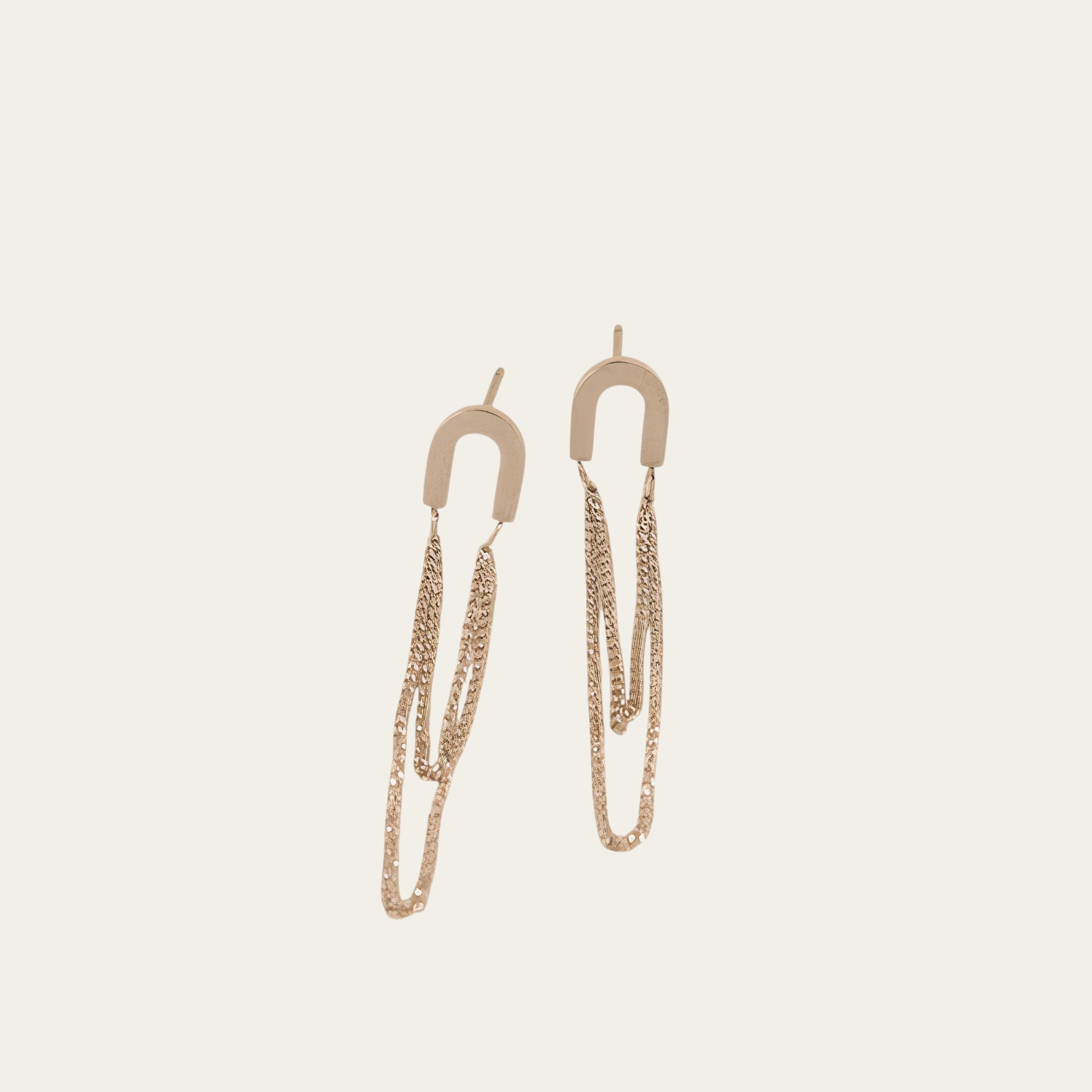 Time4Me silver-tone stainless steel U-shaped drop earrings with delicate double chain dangles